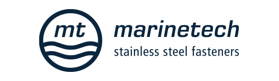 Logo of marinetech – blue mt symbol with waves