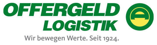 Logo von Offergeld Logistik – grüner Schriftzug mit grün-gelbem Kreissymbol daneben