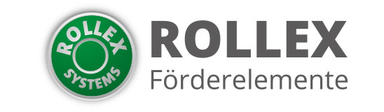Logo of ROLLEX – round green badge and bold grey font, specialist for conveyor elements